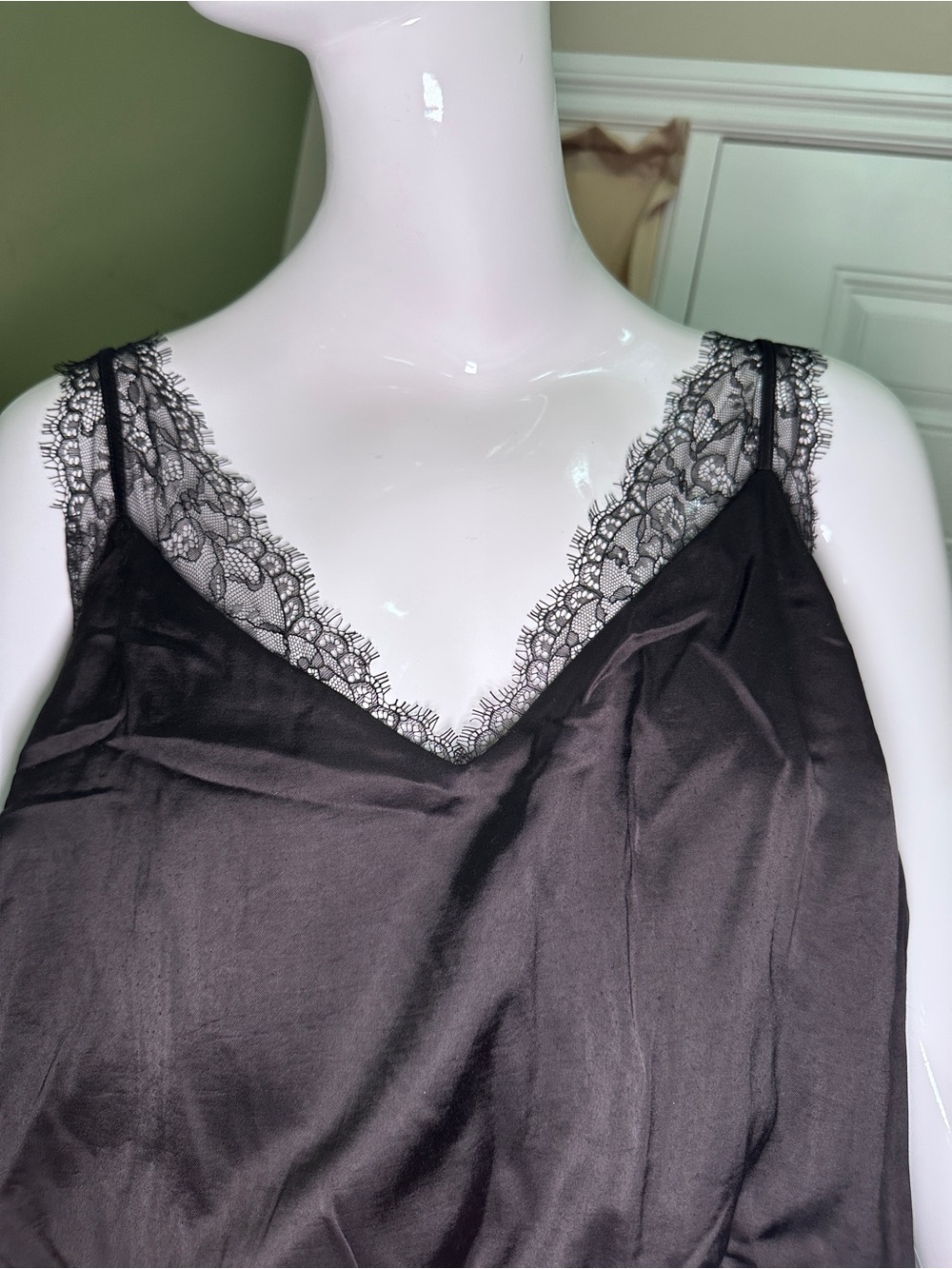 Silky Black Lace Trim Camisole jumpsuit